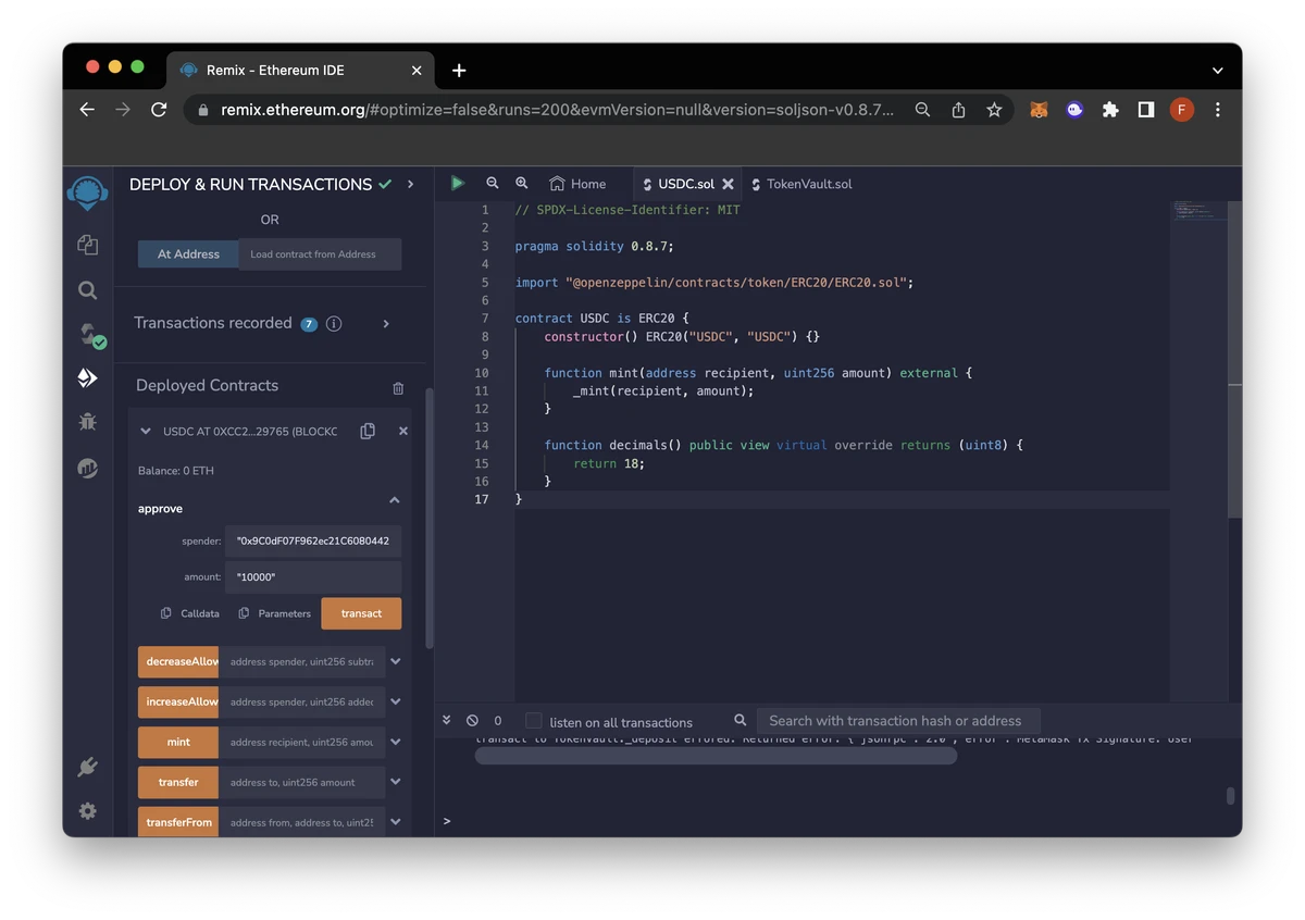 在 Remix.IDE 中批准交易