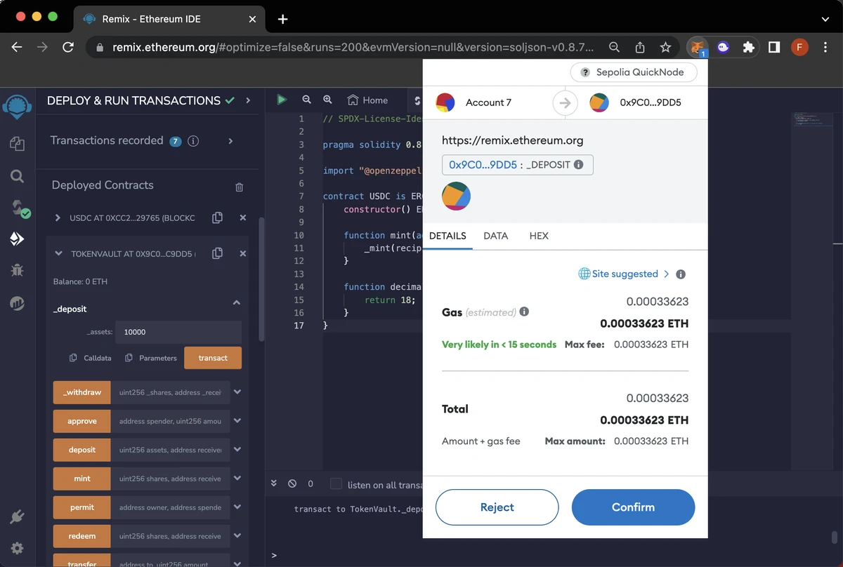 在 Remix.IDE 中存入交易