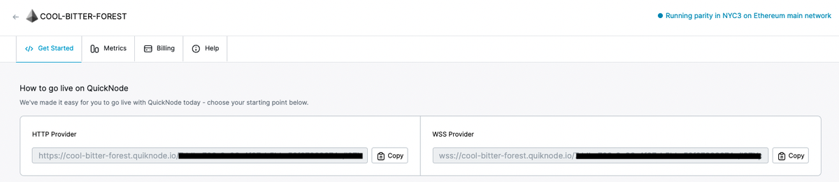 QuickNode 以太坊端点截图