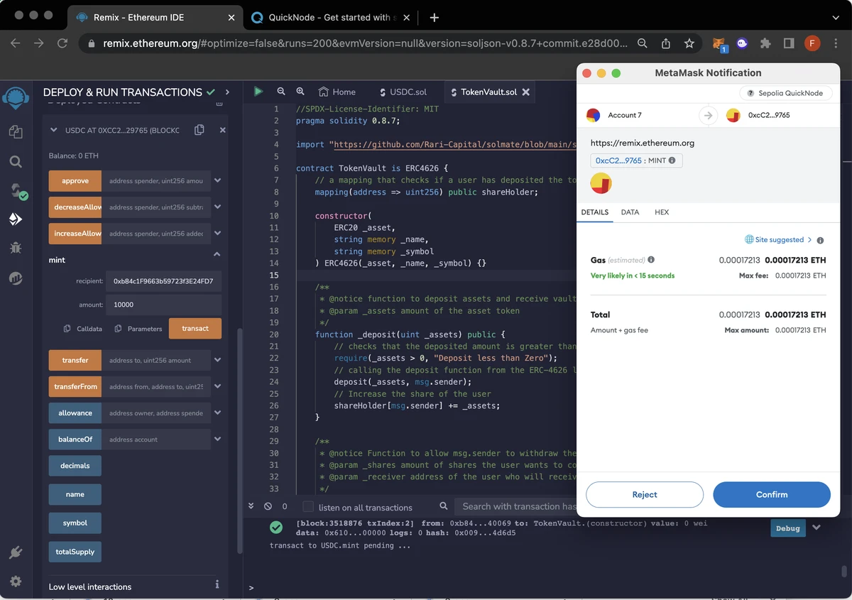 在 Remix.IDE 中铸造交易