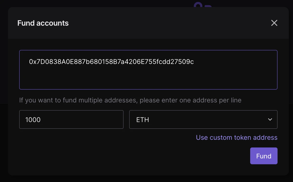 在私有网络上为钱包提供资金