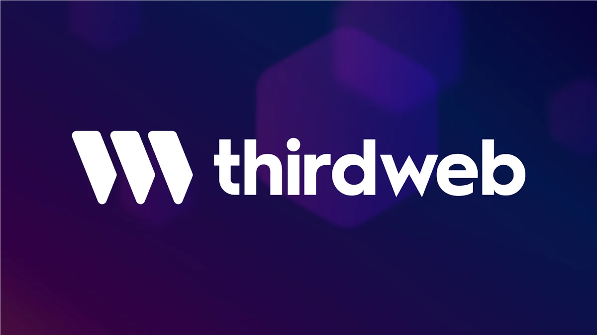 Thirdweb logo and word mark on a field of blue.
