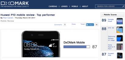 DxOMark评测:HUAWEI P10杀入摄影圈第一梯队